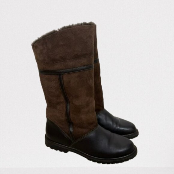 LA CANADIENNE Brown Suede/Leather Shearling Winter Boots Size 8 - Picture 7 of 12